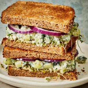 Cucumber salad sandwich on toast