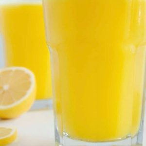 Lemon latte made with lemons, ginger, cinnamon, turmeric, and oat milk