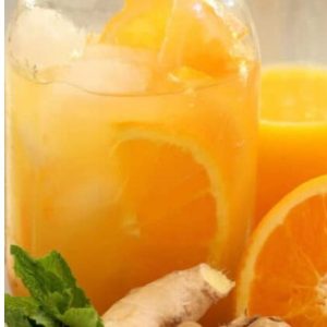 Pineapple, lemon, orange, ginger, and turmeric, iced tea with brown sugar